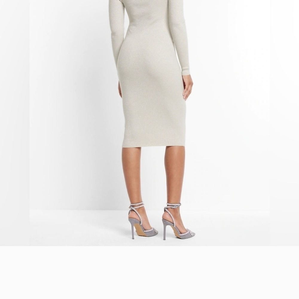 Express Off-Shoulder Metallic Ribbed Sweater Dress | Small - Picture 4 of 6